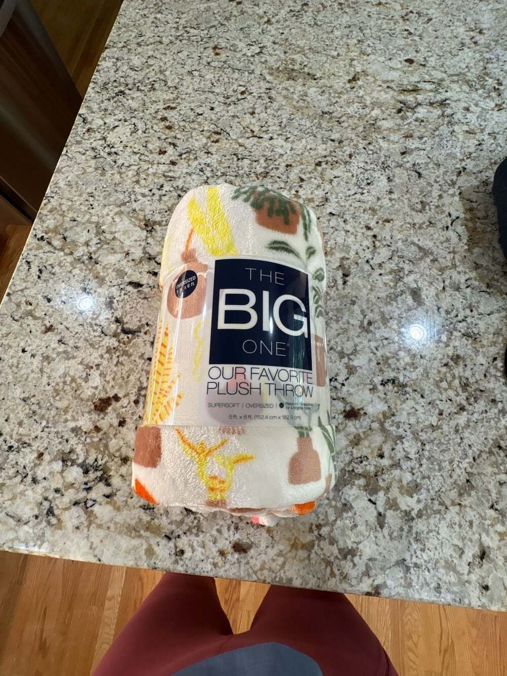 The Big One Plush Throw Blanket Size 5 ft x 6 ft Botanical Plant Pots